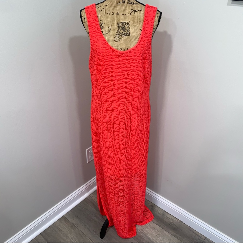 APT. 9 Bright Orange Sleeveless Scoopneck Crochet Maxi Dress with Side Slits